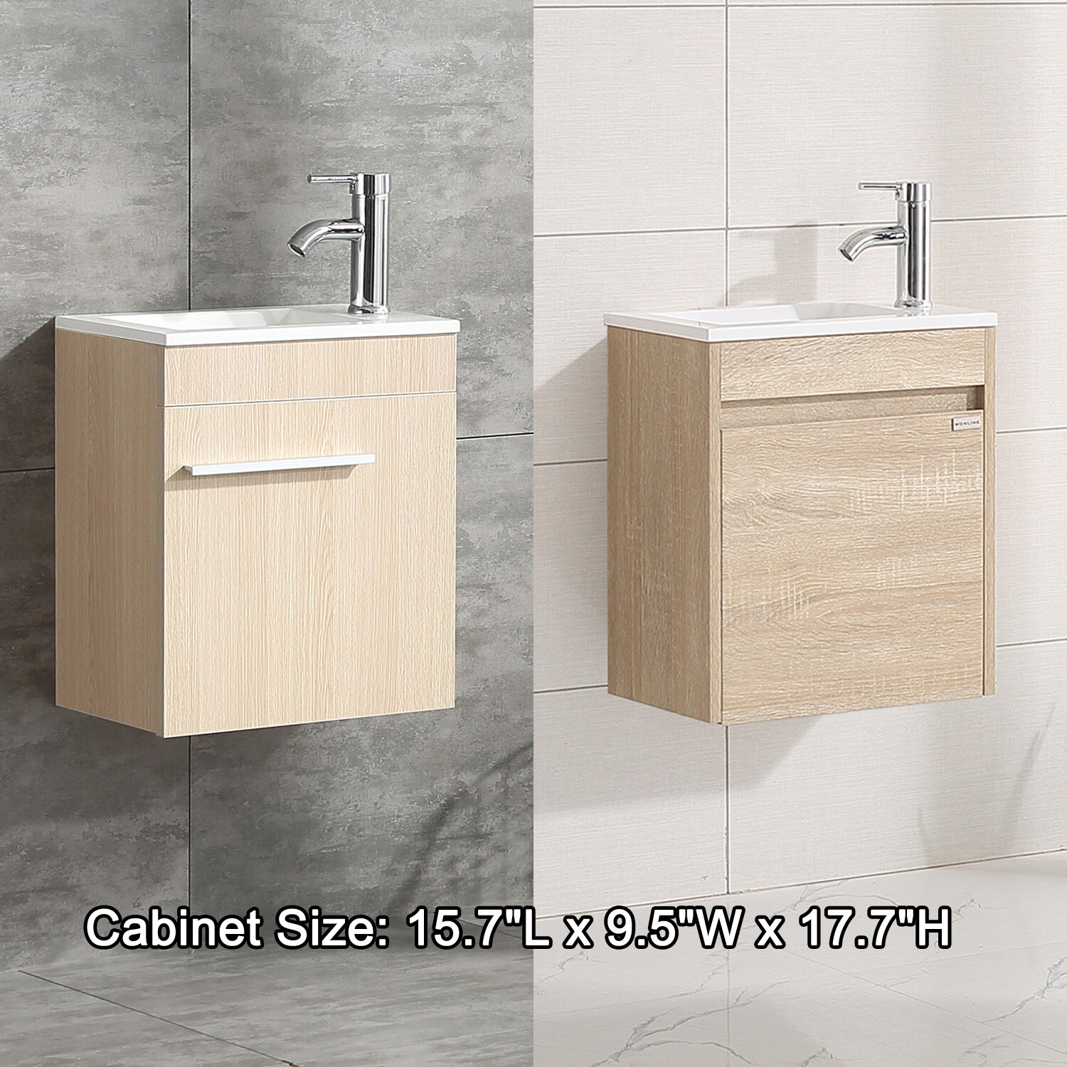 Wall Mount Bathroom Vanity Single Wood Cabinet + Undermount Resin Sink + Faucet