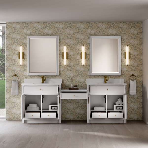 96″ James Martin Bellshire 660-VMC96-BW-1WZ Dual Vanity Cabinet White Zeus Top