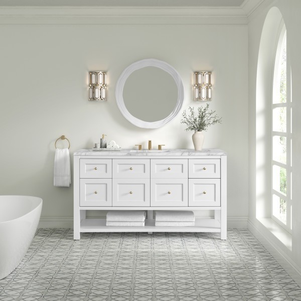 60″ James Martin Breckenridge 330-V60S-BW-3CAR Vanity Cabinet Carrara Marble Top