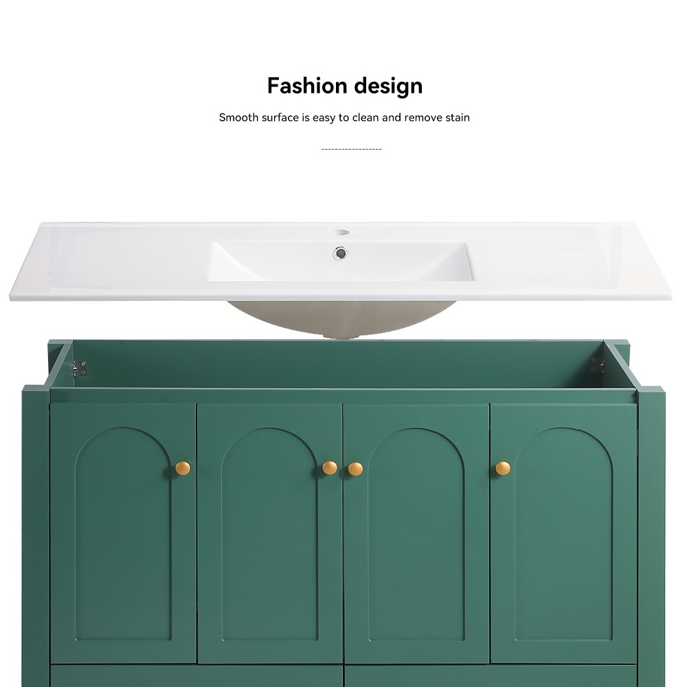 48″ Bathroom Vanity w/ Ceramic Sink – 4 Soft Close Door 2 Drawer Storage Cabinet