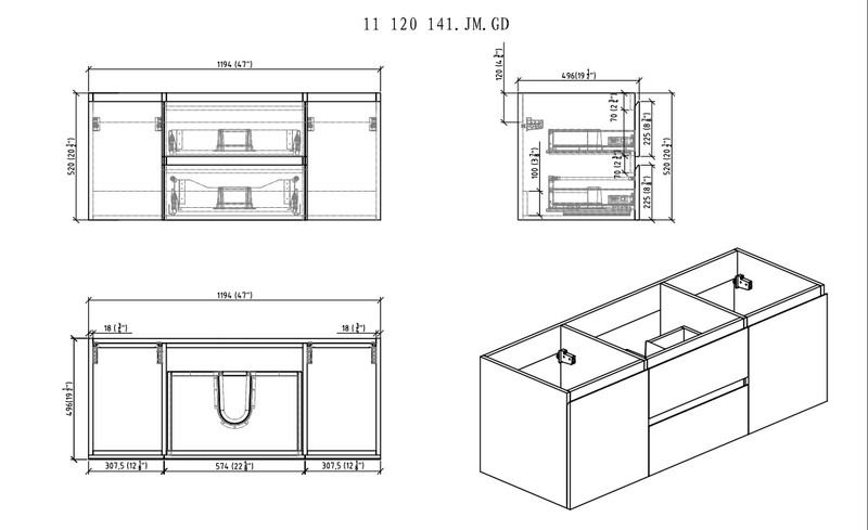 BOHEMIA LINA 48″ SINGLE SINK WALL MOUNTED VANITY WITH REINFORCED ACRYLIC SINK