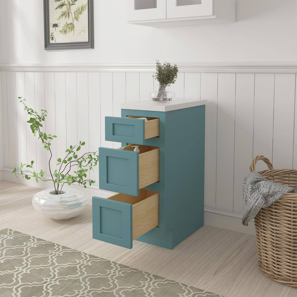 12 In. W X 21 In. D X 32.5 In. H 3-Drawer Bath Vanity Cabinet Only in Sea Green