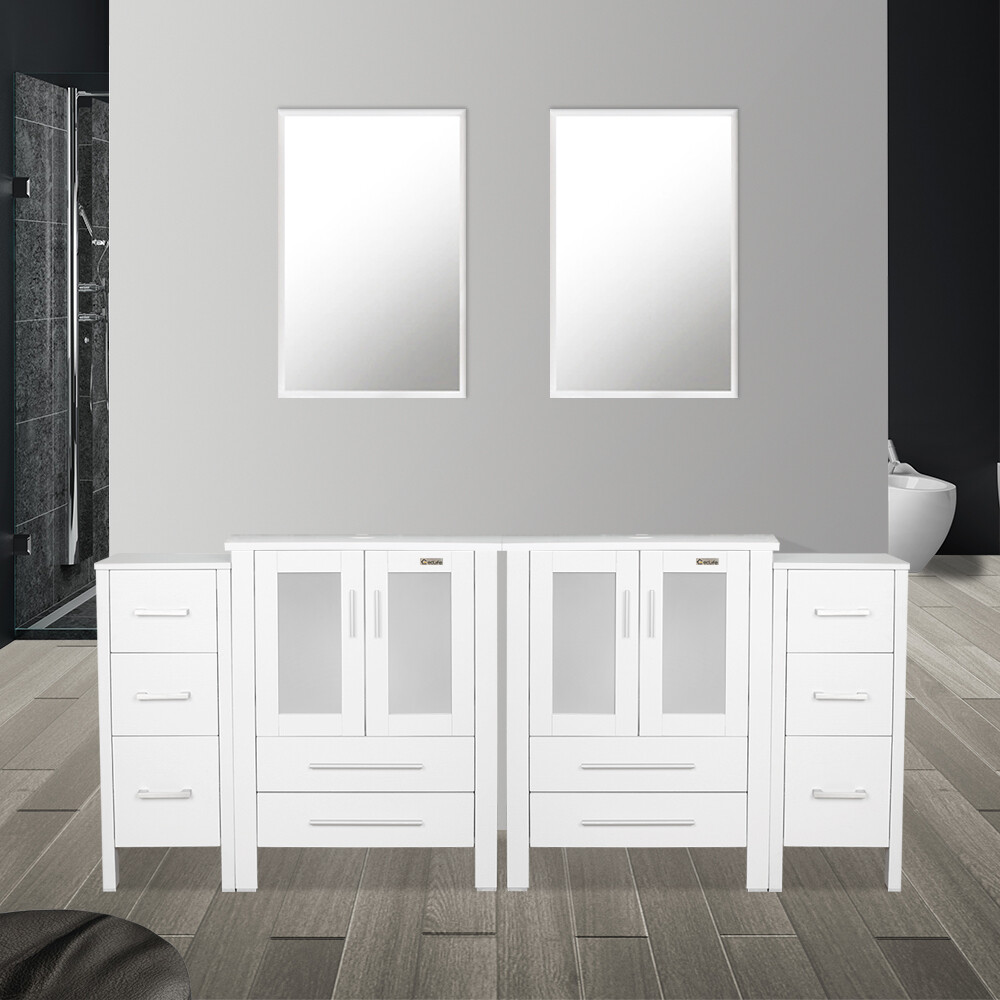 72″ White Bathroom Vanity Set W/Small Cabinet Combo Drawer Modern No Mirror