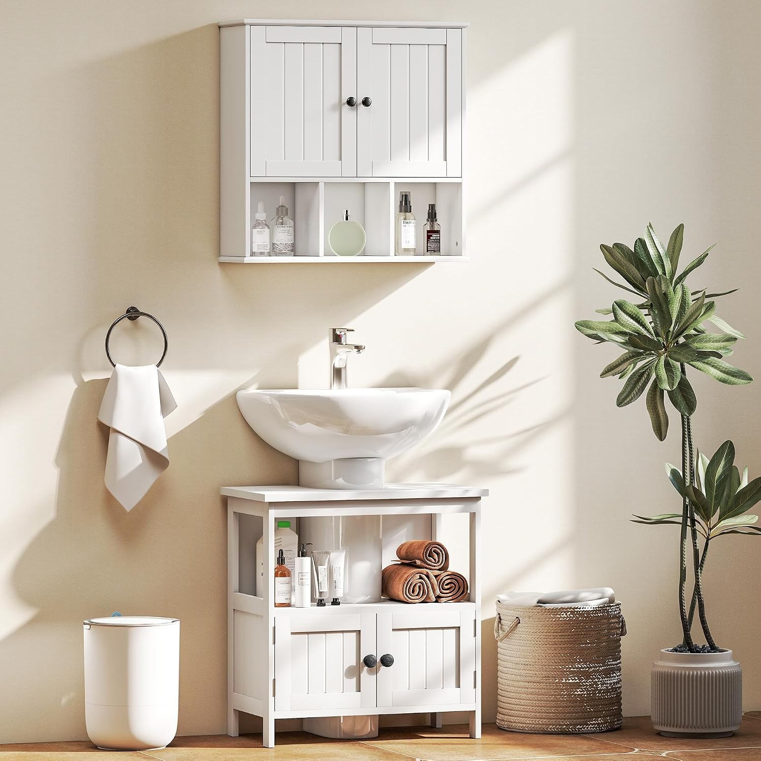 Pedestal Sink Storage Cabinet Bathroom Under Sink Cabinet W/ 2 Doors & Open