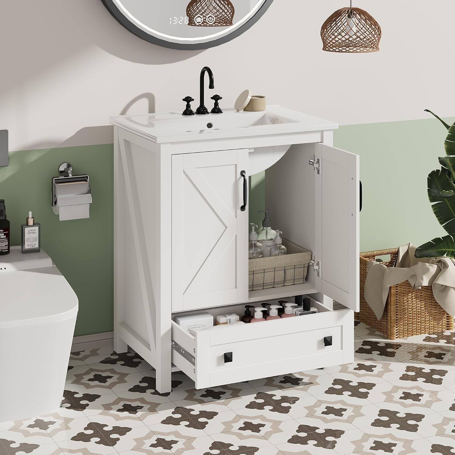 30” Bathroom Vanity with Sink Freestanding Cabinet 2 Colors w/ 2 Doors & Drawer