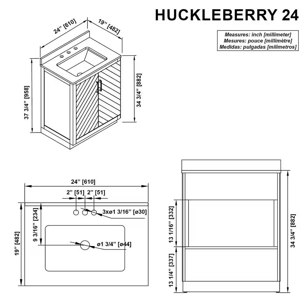 Huckleberry 24 In. Single Sink Freestanding Spiced Walnut Bath Vanity with White