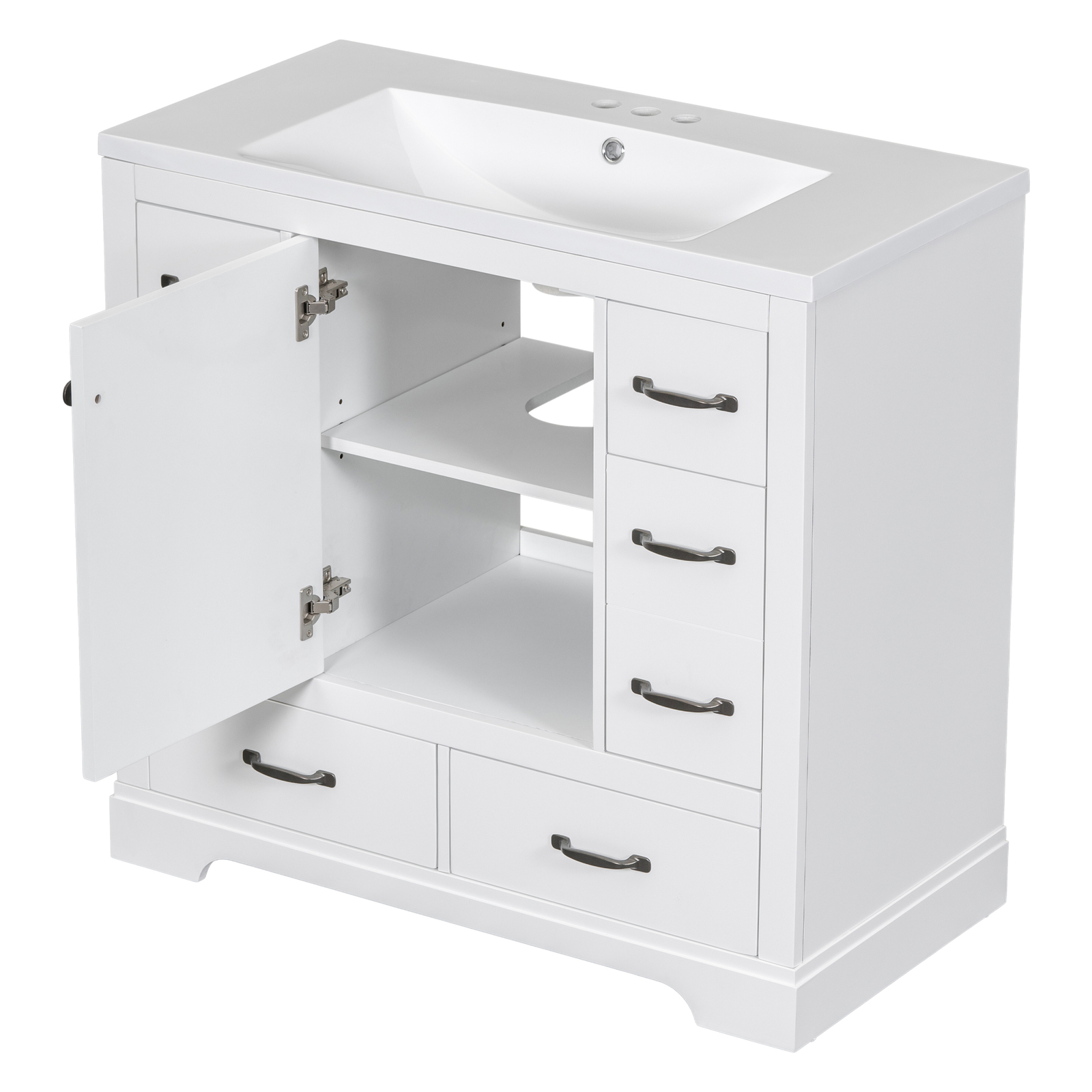 36“ Bathroom Vanity w/ Sink, 6 Drawers, Freestanding Storage Bath Vanity Cabinet