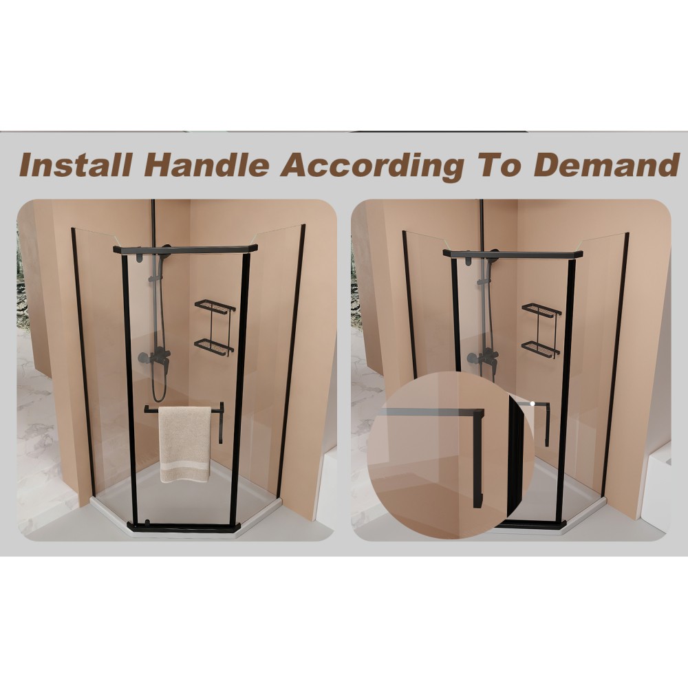 Neo Angle Shower Door Frameless Pivot 6mm Tempered Glass Matte Black