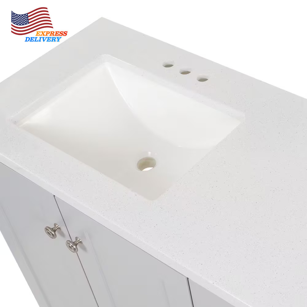 Bannister Single Sink Pearl Gray Bath Vanity with Granite-Look Colorpoint White