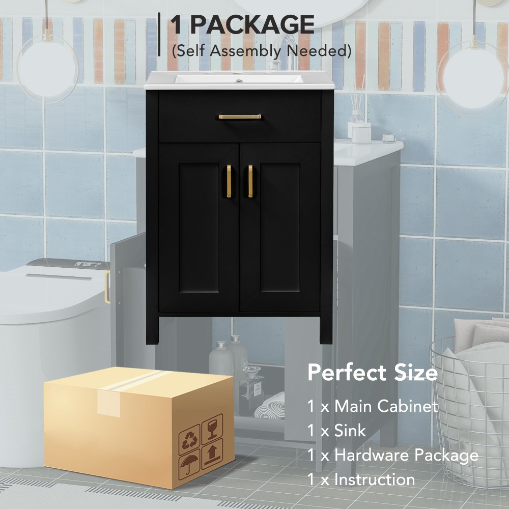 24″Bathroom Vanity Combo with Ceramic sink, Luxurious Space-Saving Vanity