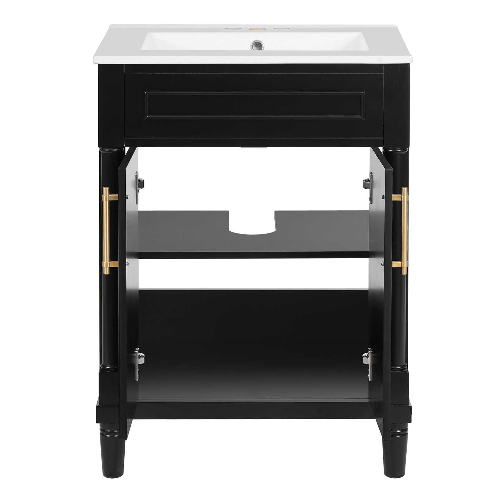 24″ Bathroom Vanity w/ Sink & 2 Doors, Black, 34.95″ H Solid Wood+MDF