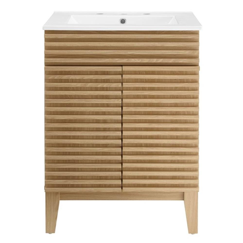Pemberly Row Contemporary Wood Bathroom Vanity in Oak and White