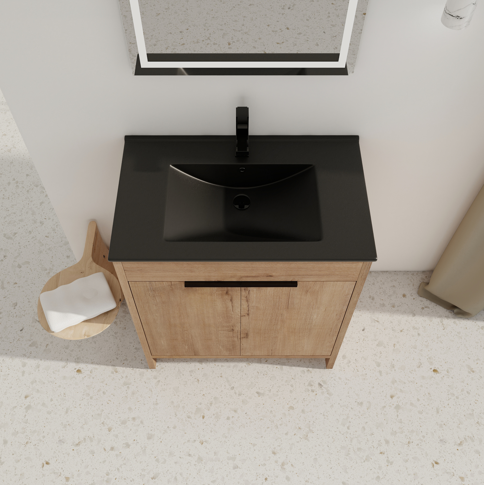 30″ Plywood Freestanding Bathroom Vanity Cabinet W/ Black Sink Soft-Close Door