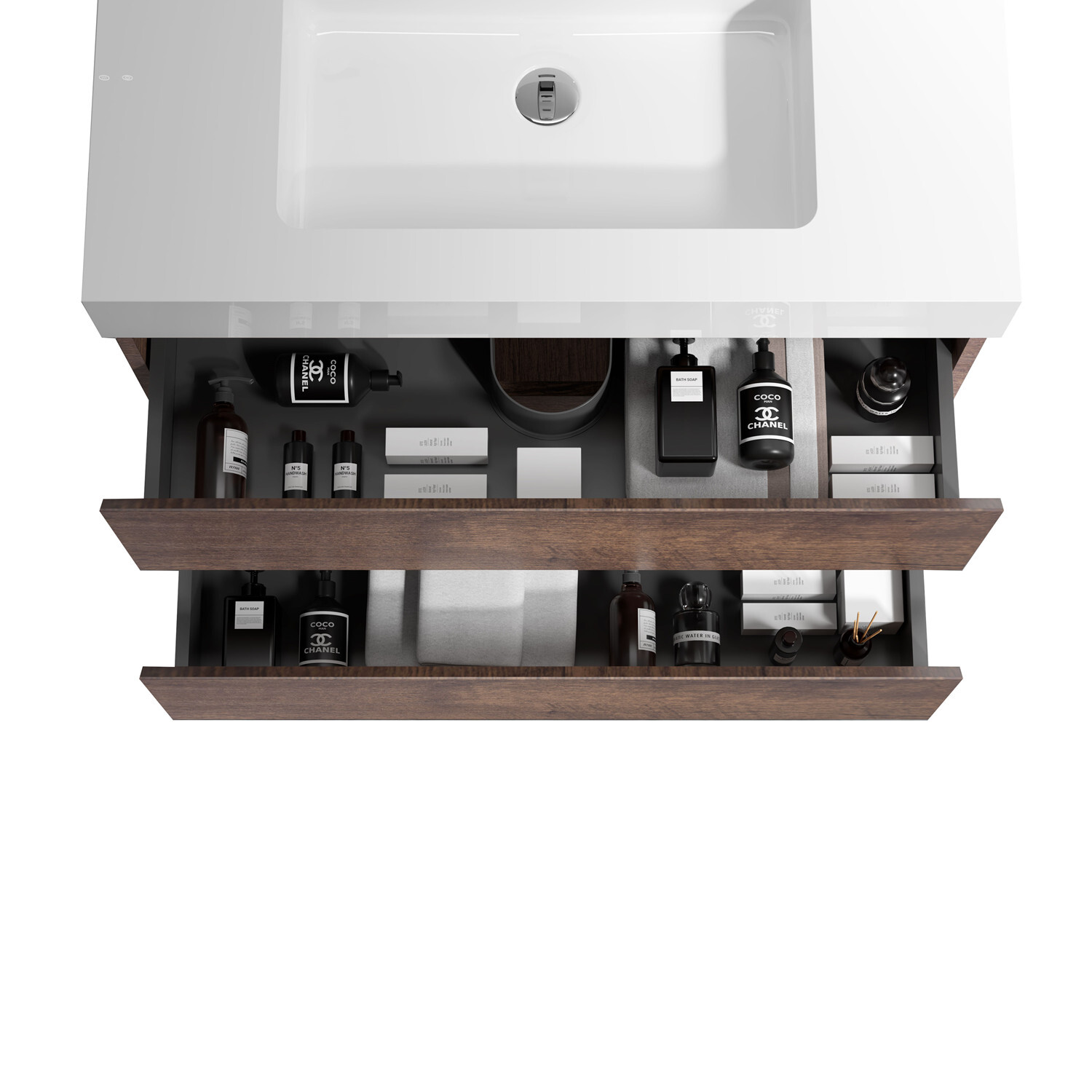 36″ 30″ 24″ Wall Mounted Bathroom Vanity w/Sink,Floating Vanity Cabinet,2 Drawer