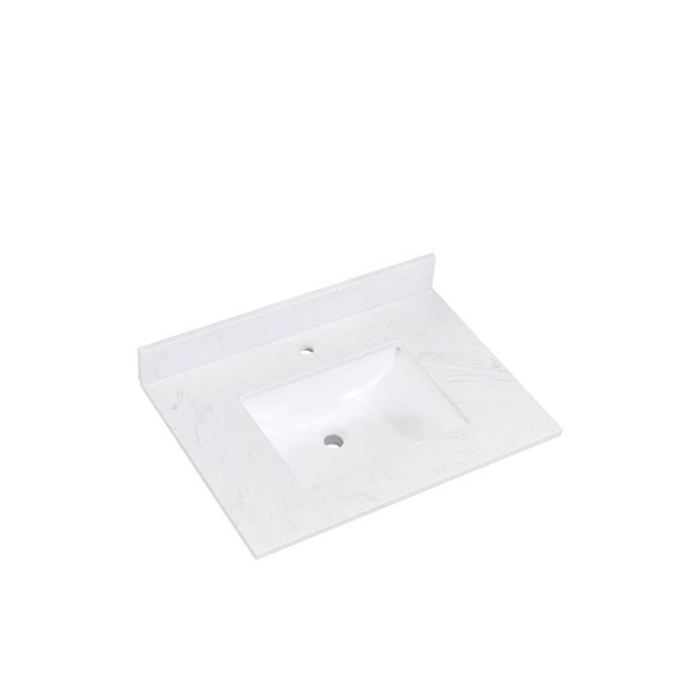 Pemberly Row 37″ Composite Stone Vanity Top in White with White Single Basin