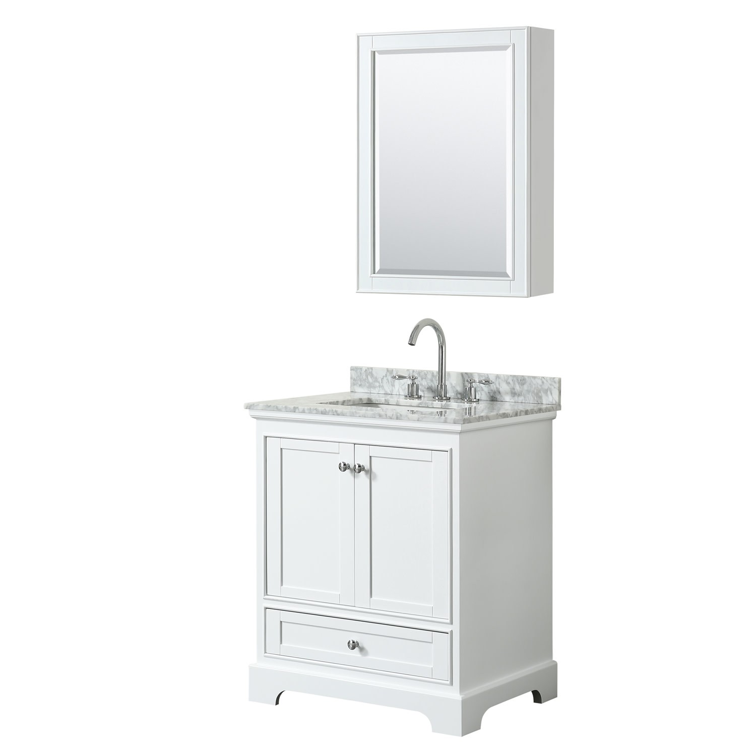 Wyndham Collection WCS202030SCMUNSMED Deborah 30″ – White / White Carrara Marble
