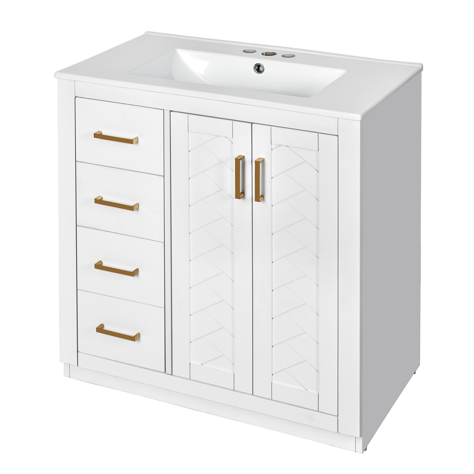 30” Bathroom Vanity with Ceramic Sink Combo,Solid Wood Frame Bathroom Cabinet