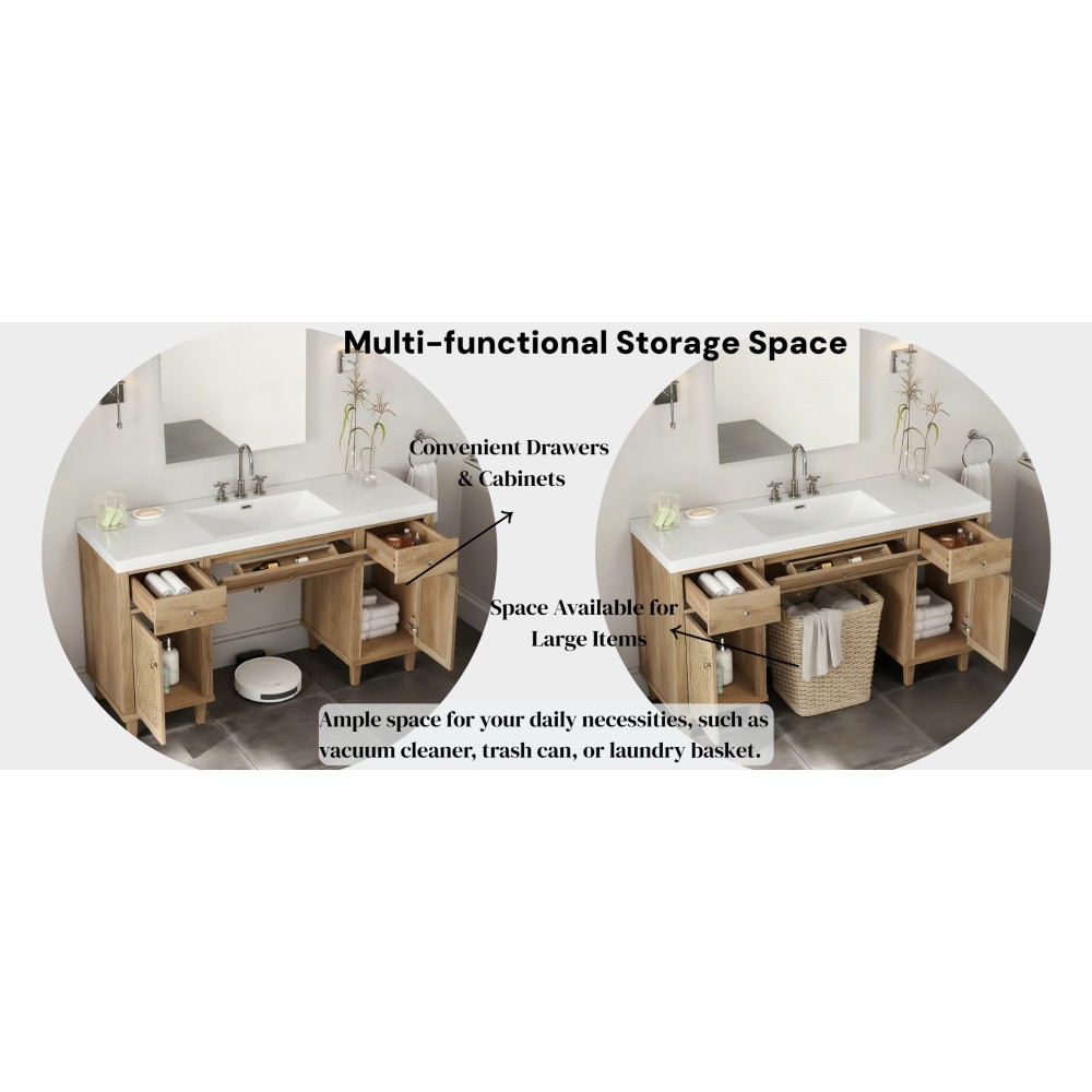 60 Inch Bathroom Vanity with SMC Sink, Modern Spacious Bathroom Storage Cabinet
