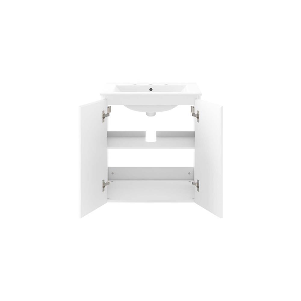 Modway Bryn 24″ Modern Wood/Ceramic Wall-Mount Bathroom Vanity in White