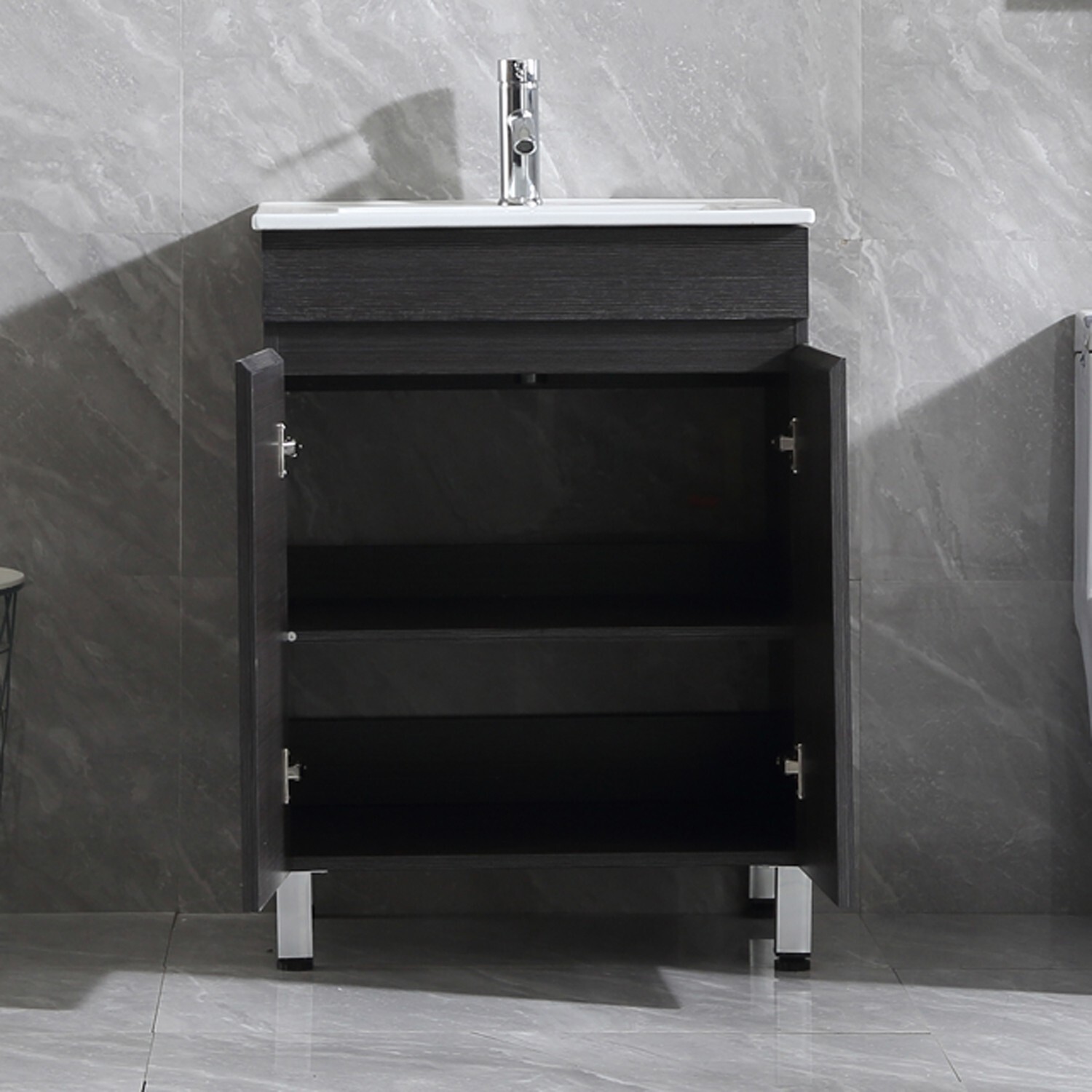 24″ Single Bathroom Vanity Wood Grain Cabinet with Ceramic Sink Faucet Combo Set