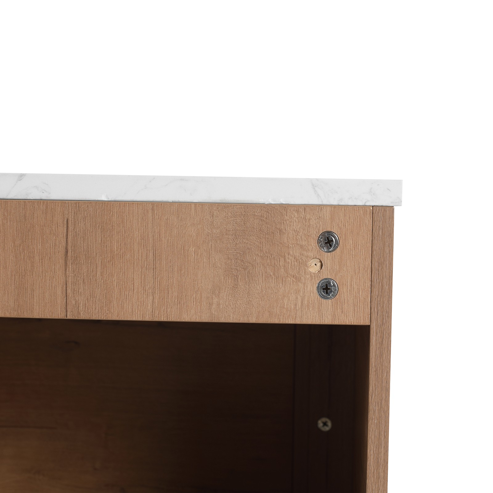 24 inch Wall-Mounted Plywood Bathroom Vanity White Top Artificial Stone Slab Oak