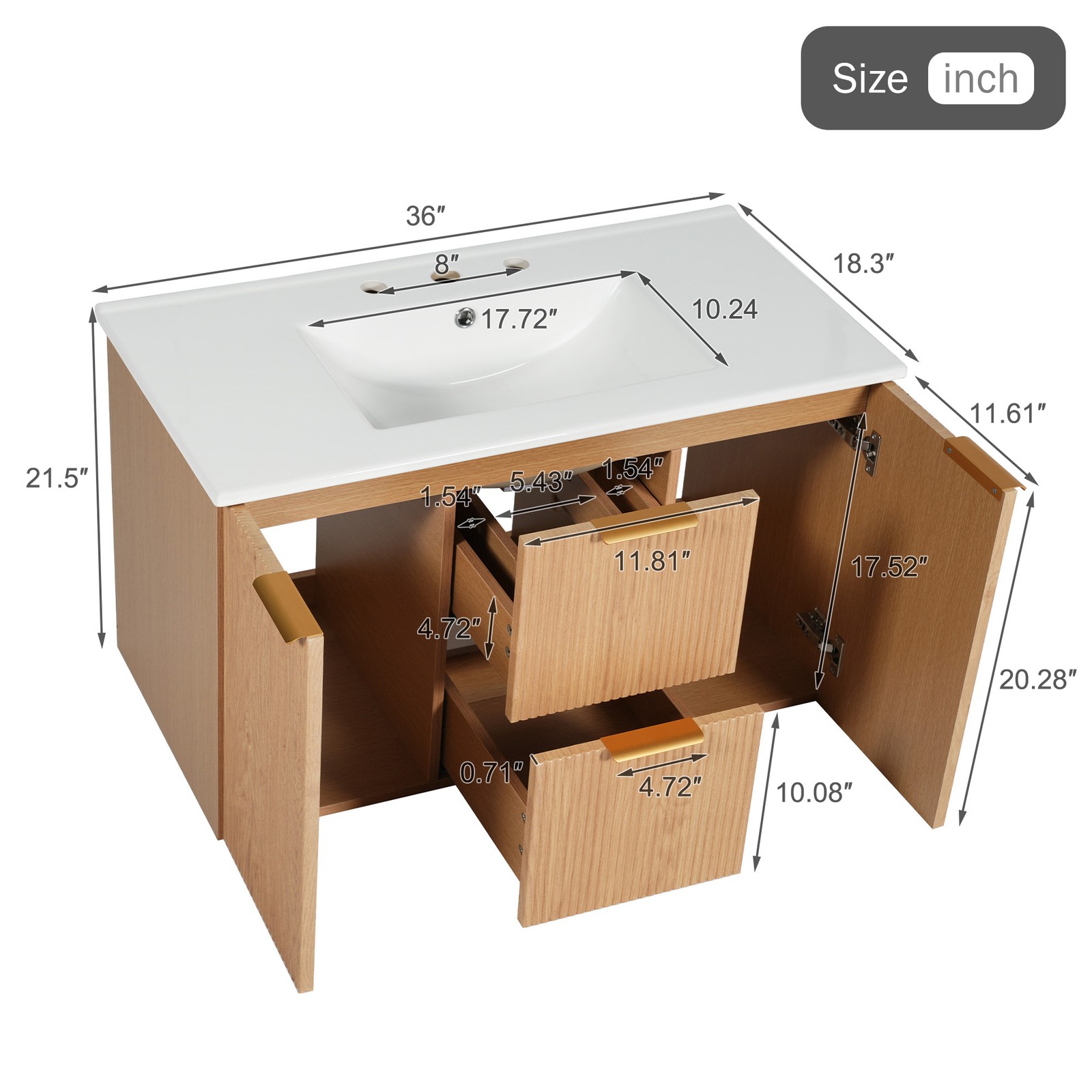 36 Inch Single Sink Bathroom Vanity with Ceramic Top, MDF Cabinet