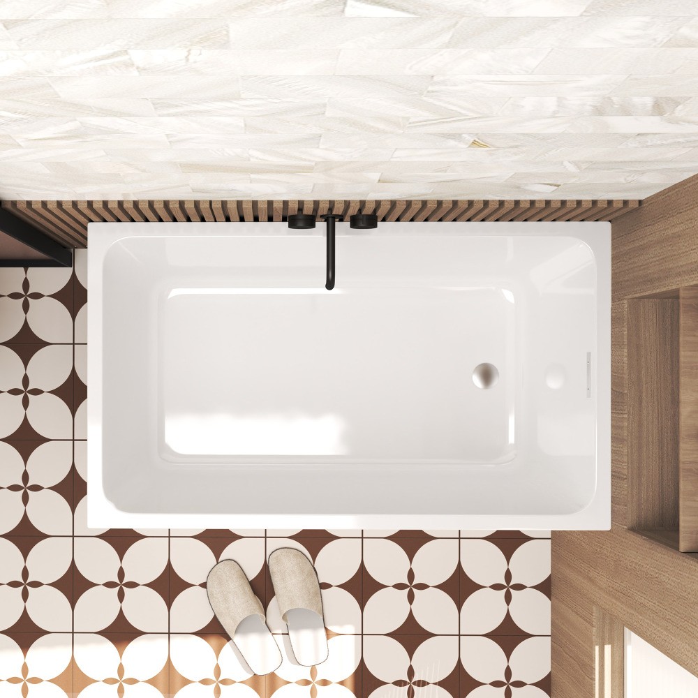 47″ Acrylic Freestanding Soaking Bathtub Gloss White Rectangular Modern