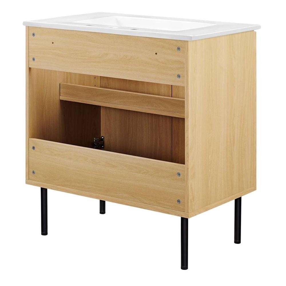 Pemberly Row Contemporary 30″ Wood & Rattan Bathroom Vanity in Oak/White