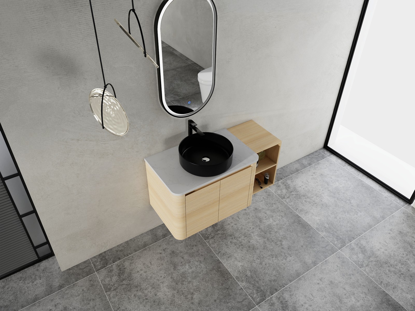 42in Plywood Floating Bathroom Vanity W/Black Ceramic Basin Sink Storage Shelves