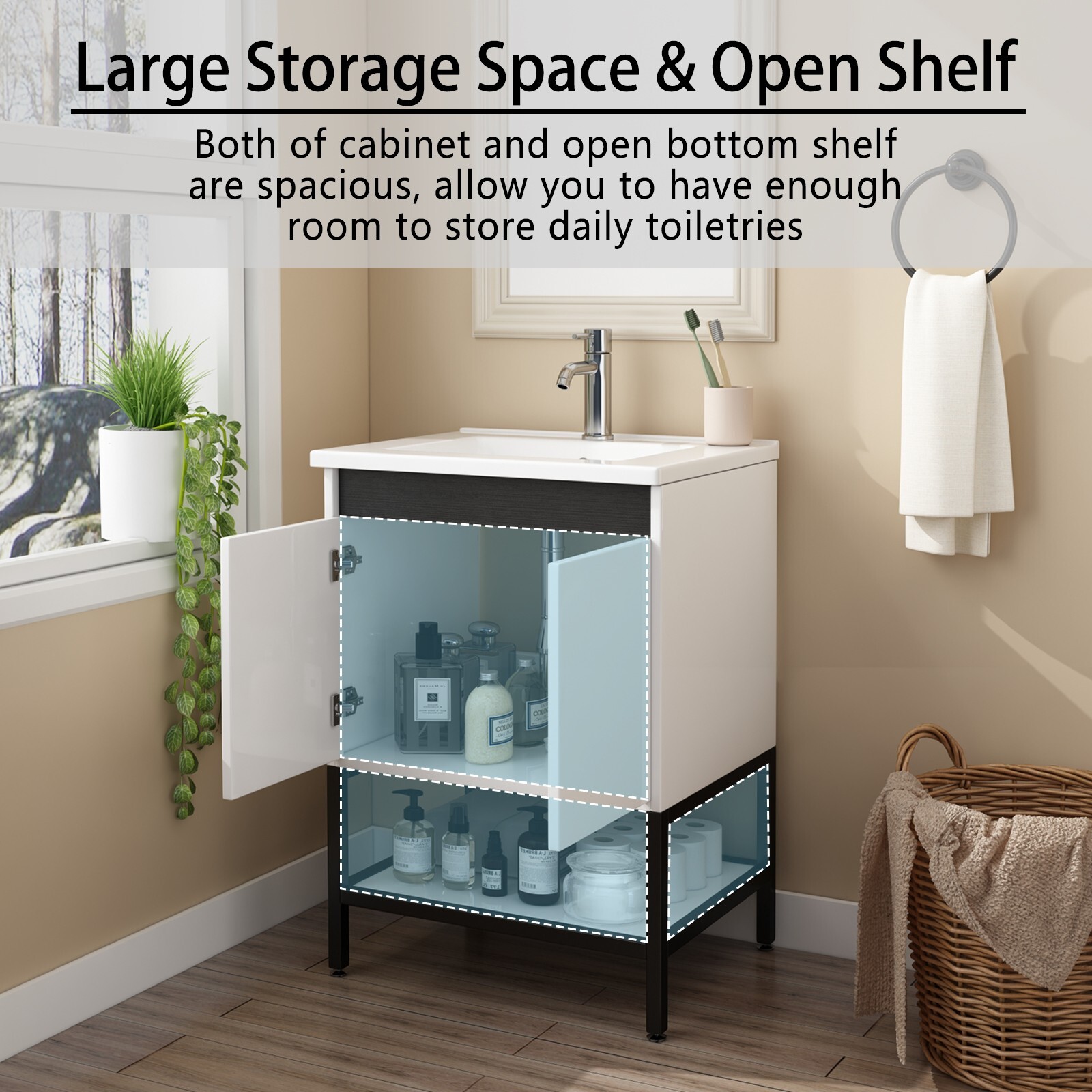 24″ Bathroom Vanity with Sink Floor Stand Storage Cabinet Set & Faucet Combo