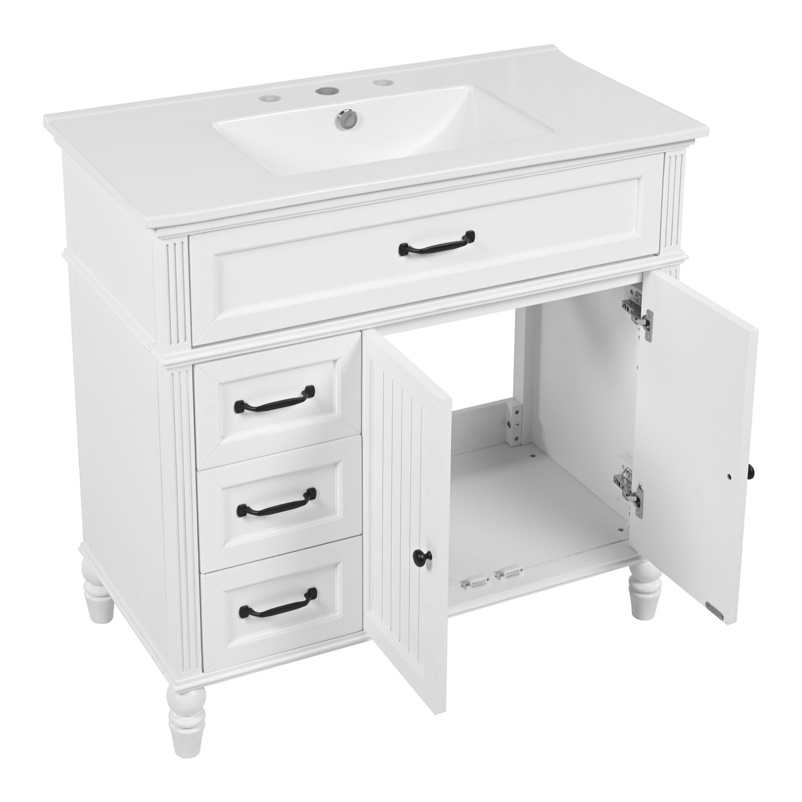 36″ Bathroom Vanity w/Ceramic Sink, Storage Cabinet w/Soft-Close Doors & Drawers