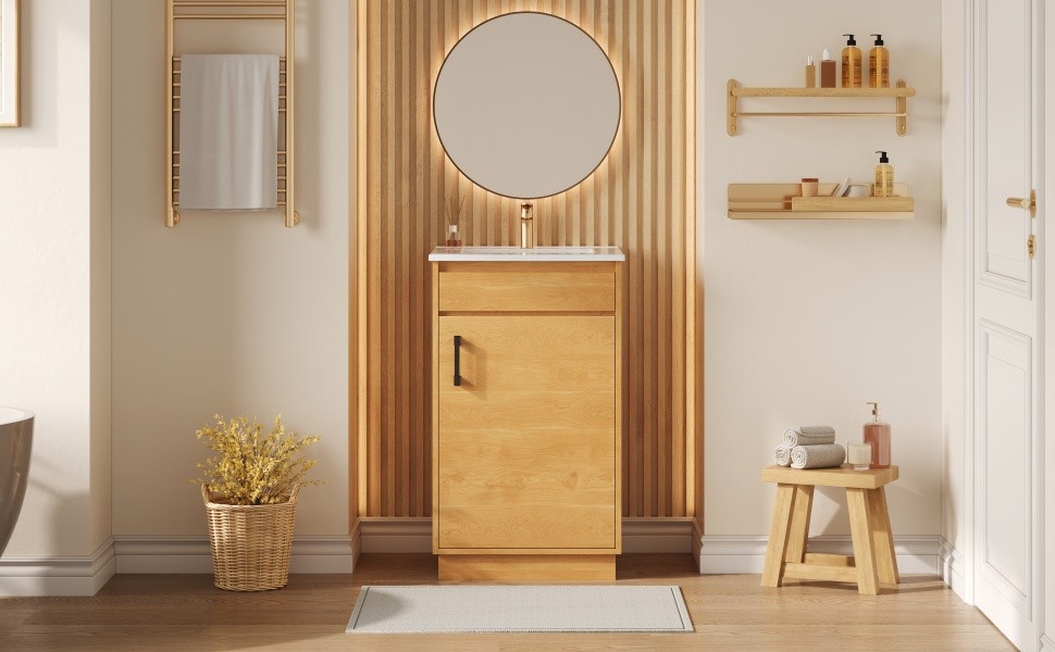 20″ Bathroom Vanity w/Ceramic Sink,Farmhouse Storage Cabinet w/Soft Closing Door
