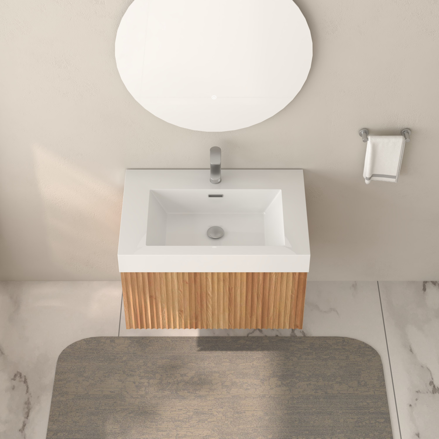30″ Floating Bathroom Vanity with Integrated Sink, Acacia Plywood Cabinet
