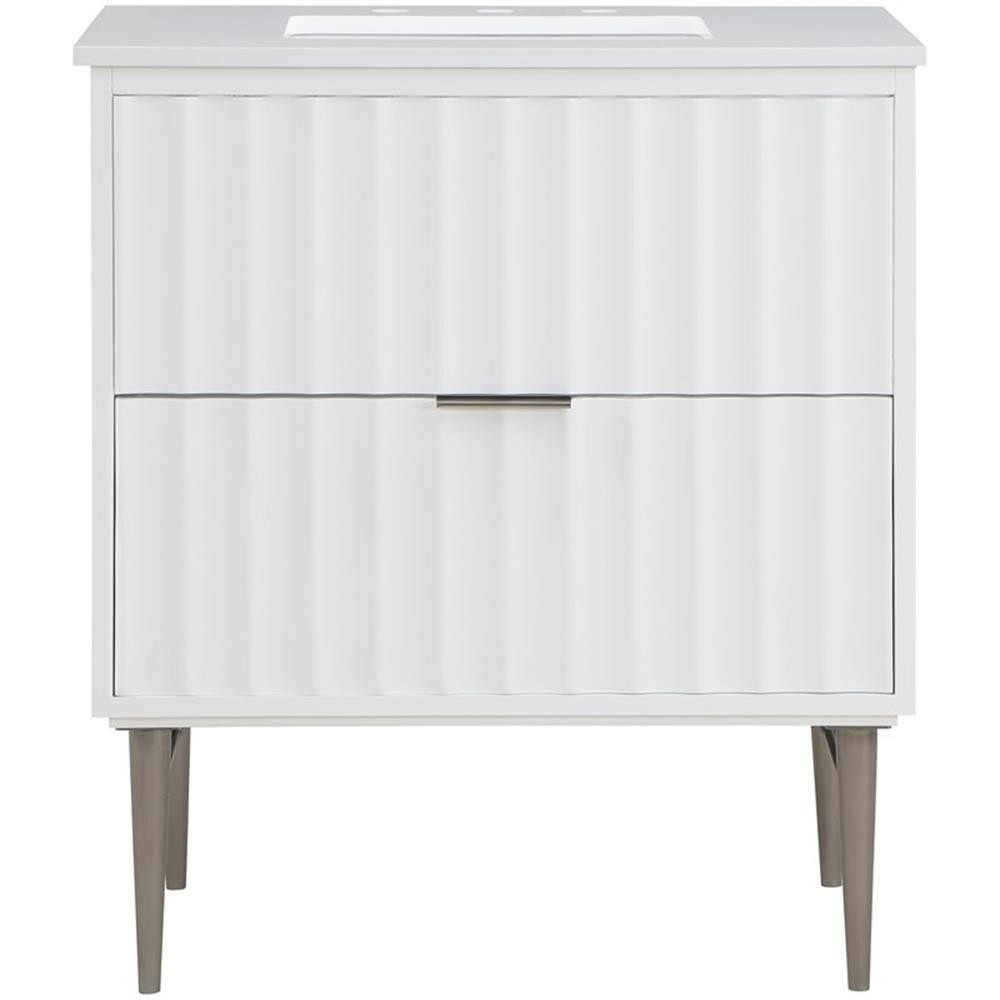 Maklaine Modern / Contemporary Rich White Finish Bathroom Vanity