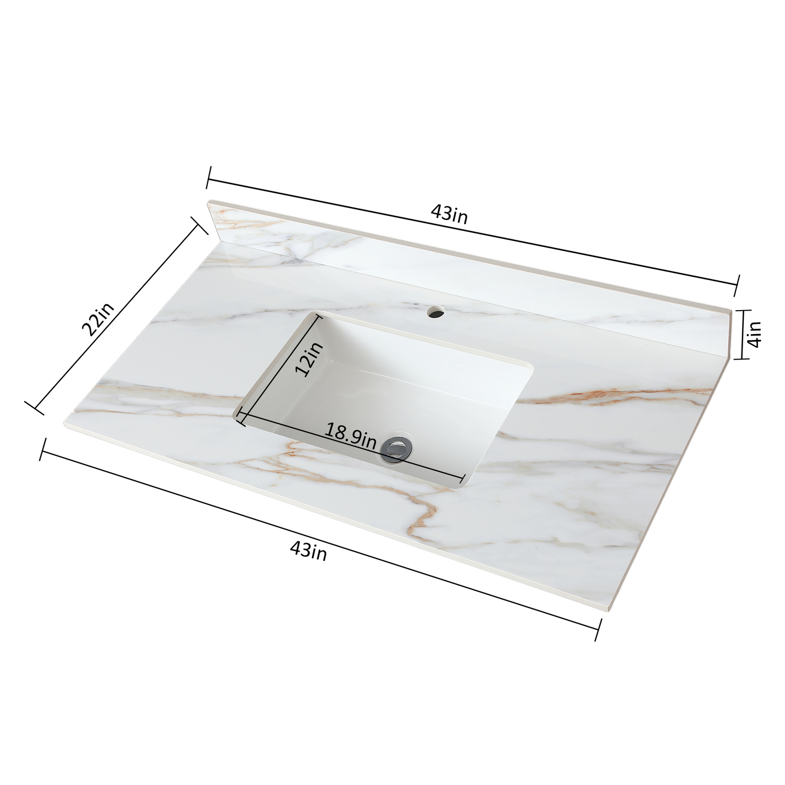 43 Inch Marble Vanity Top Sintered Stone Undermount Rectangular Sink +Backsplash