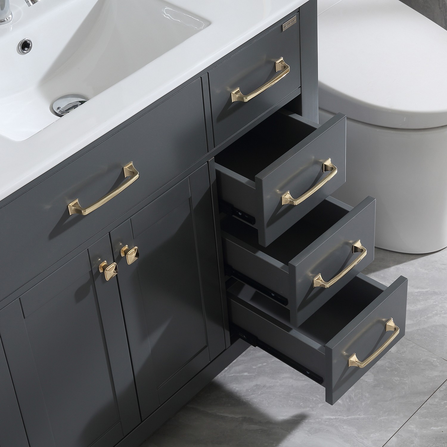 36 Inch Bathroom Vanity w/Mirror, Gray Painting Cabinet Base No Sink Included