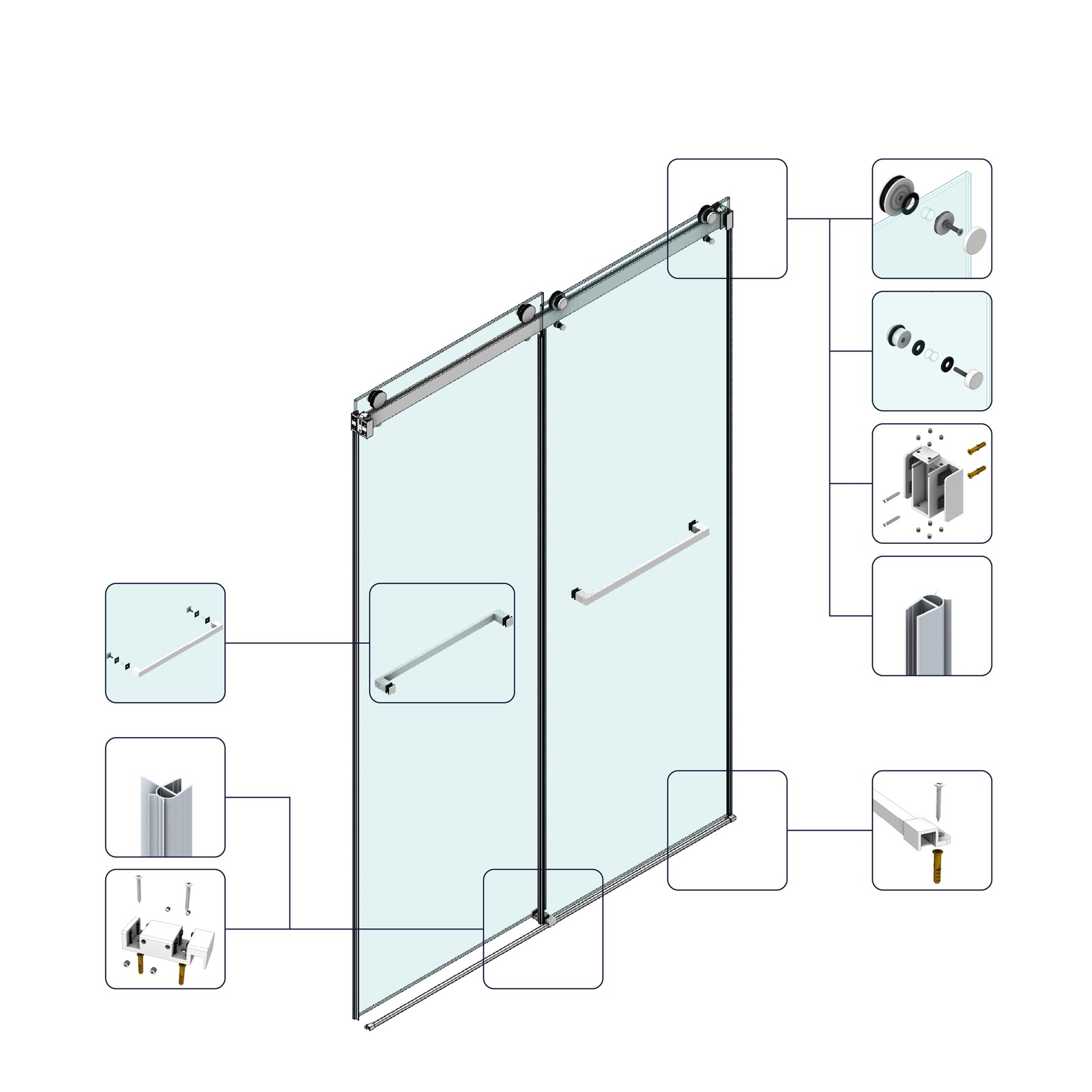 72x60in Frameless Sliding Shower Door, Brushed Nickel, 3/8in Tempered Glass