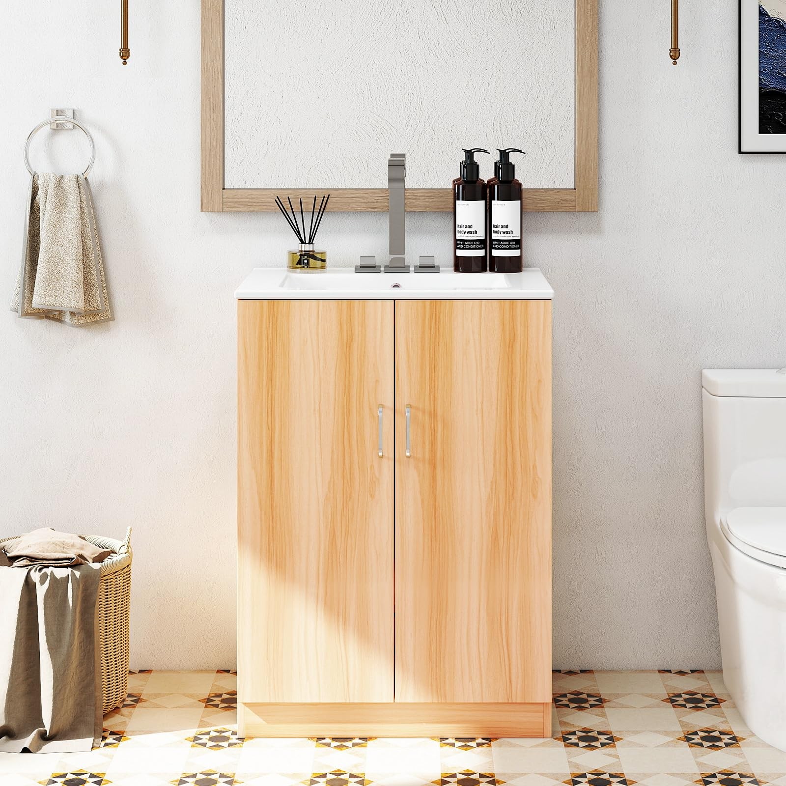 DUMOS 24″ Modern Bathroom Vanity with Ceramic Basin, Undermount Sink Cabinet …