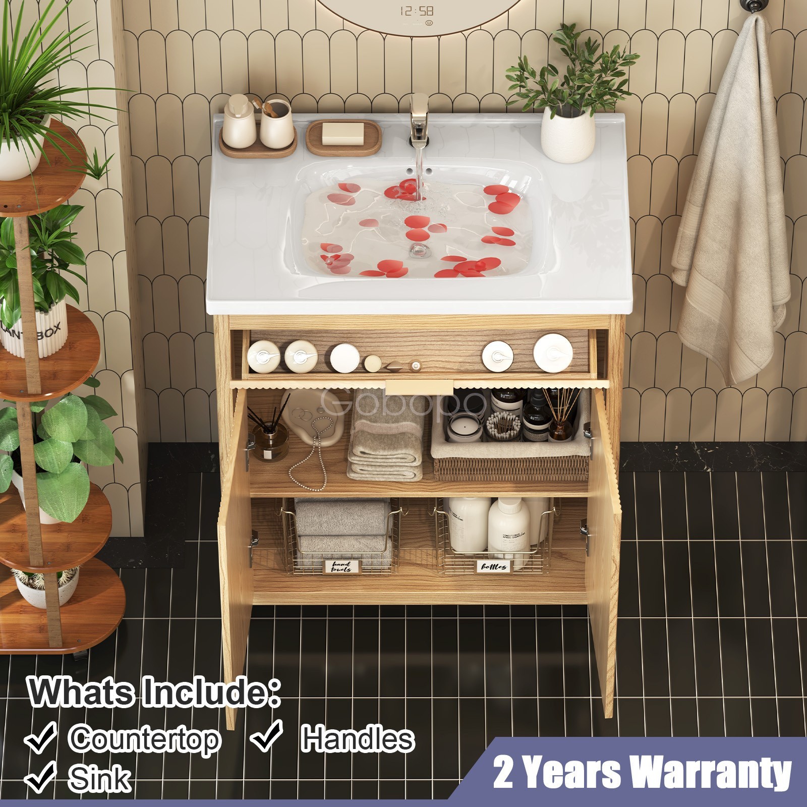 Wood Bathroom Vanity Freestanding Storage Vanity Door Cabinet With Ceramic Sink