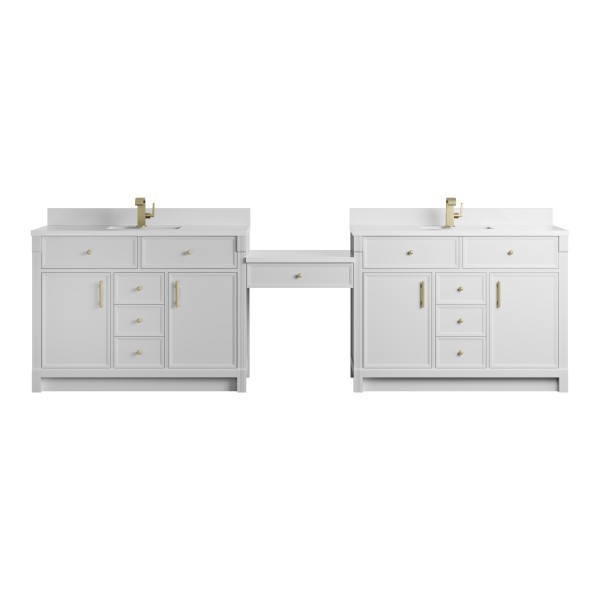 120″ James Martin Bellshire 660-VMC120-BW-1WZ Dual Vanity Cabinet White Zeus Top