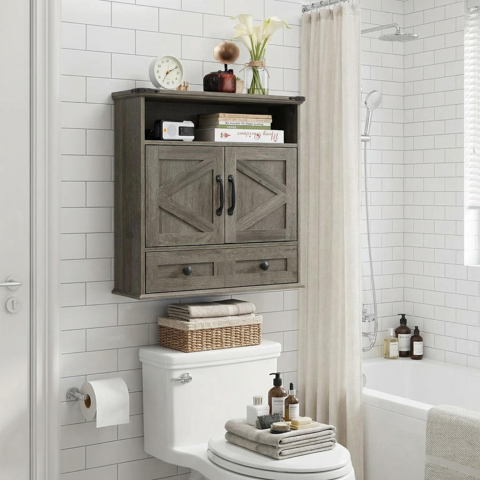 Over Toilet Medicine Cabinet Wall Mounted,2 Doors&Adjustable Shelve for Bathroom