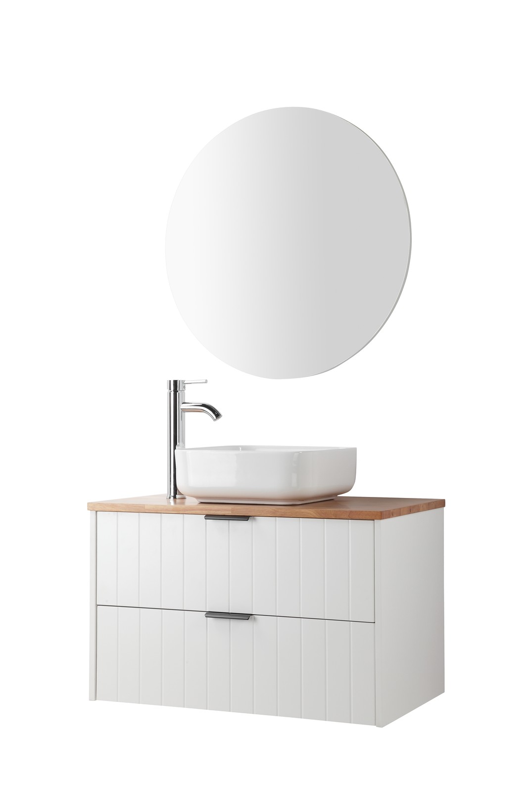 32 Inch Double Drawer Wall Mount Bathroom Vanity White Cabinet Solid Wood Top