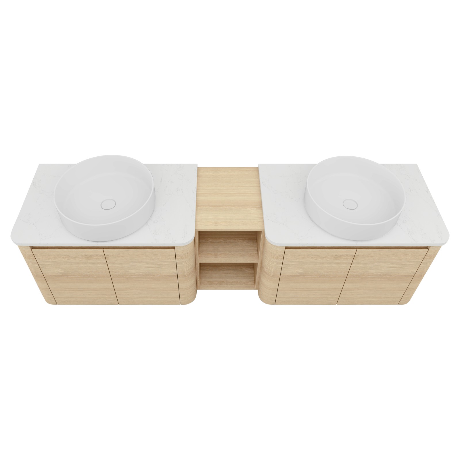 72″ Floating Bathroom Vanity W/ 2 White Ceramic Sink Stone Slab Top+Open Shelves