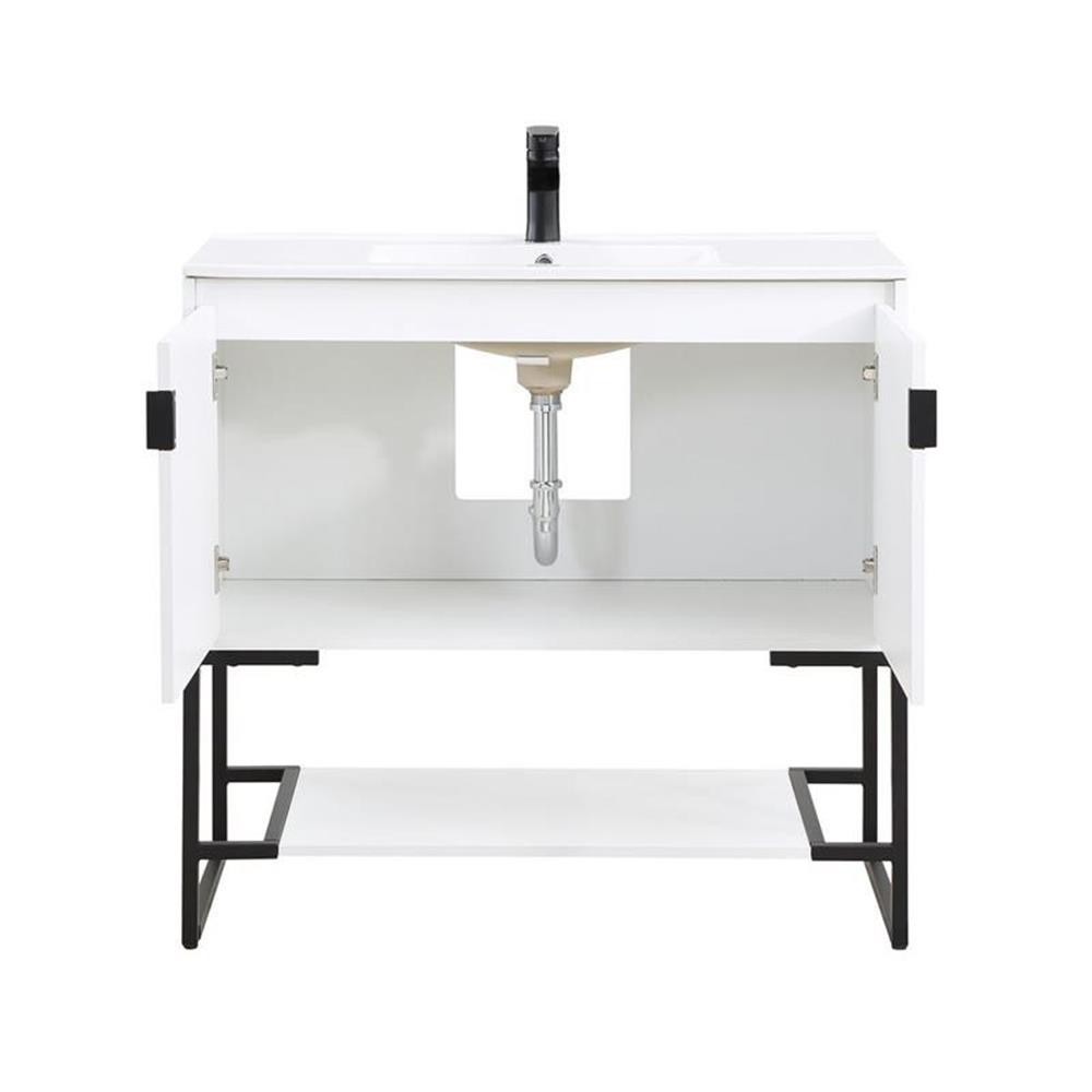 Manhattan Comfort Scarsdale 36″ Metal Bathroom Vanity Sink in White/Black