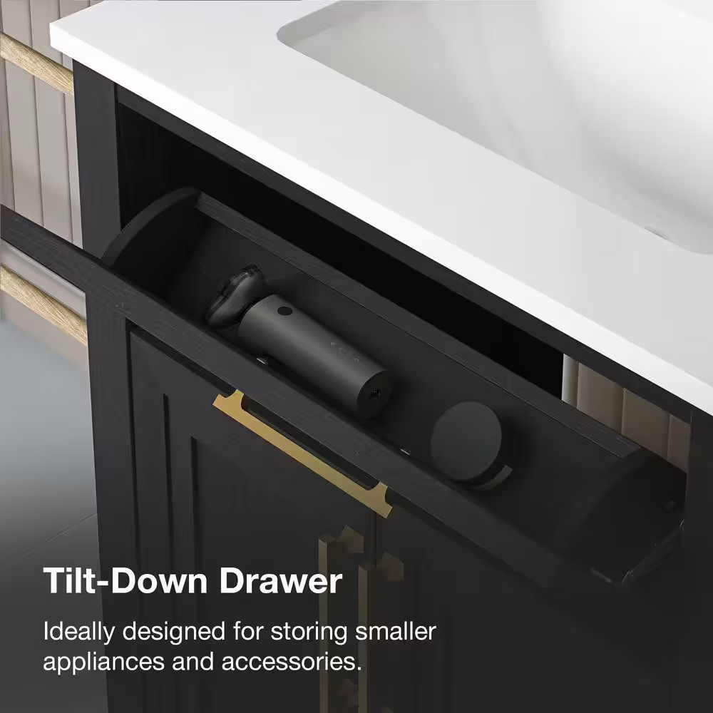 Beaufort 24 In. Single Sink Freestanding Black Bath Vanity with White Engineered