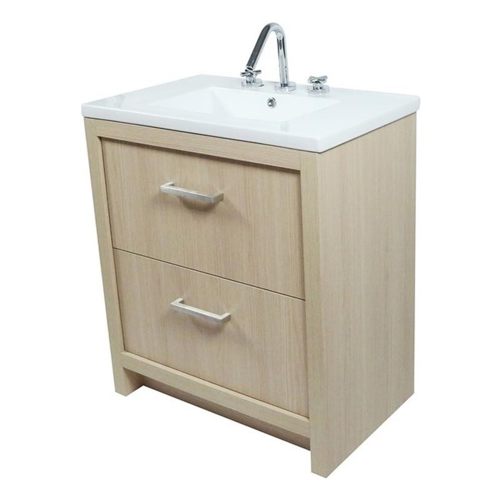 30″ Single Sink Vanity In Neutral Finish with White Ceramic Top