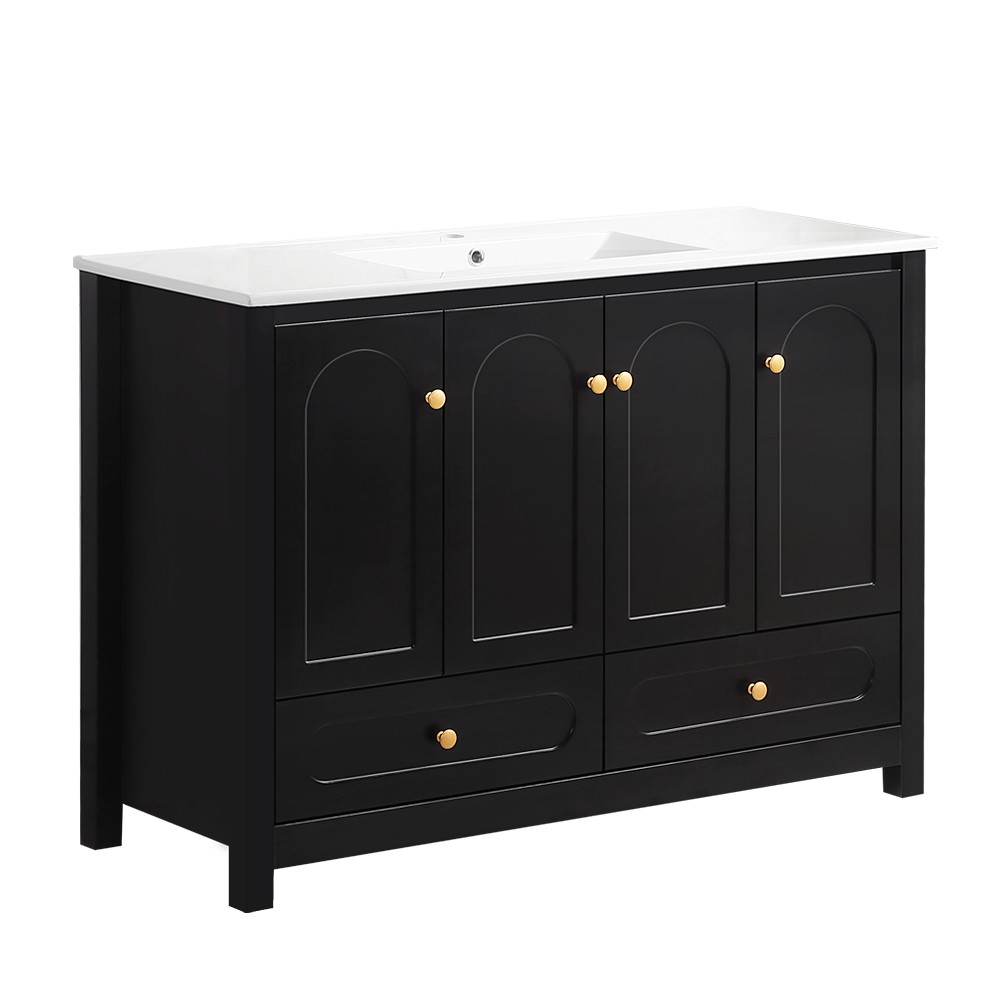 48″ Bathroom Vanity w/Sink,Freestanding Vanity Storage Cabinet,2 Drawers,4 Doors