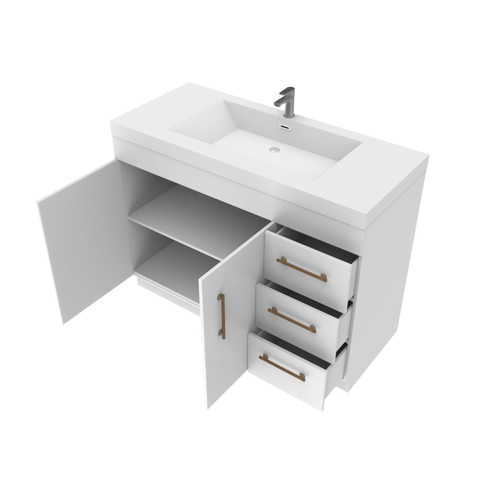 42″ Bathroom Vanity Cabinet with Acrylic Sink, Aluminum Alloy Frame, Drawers