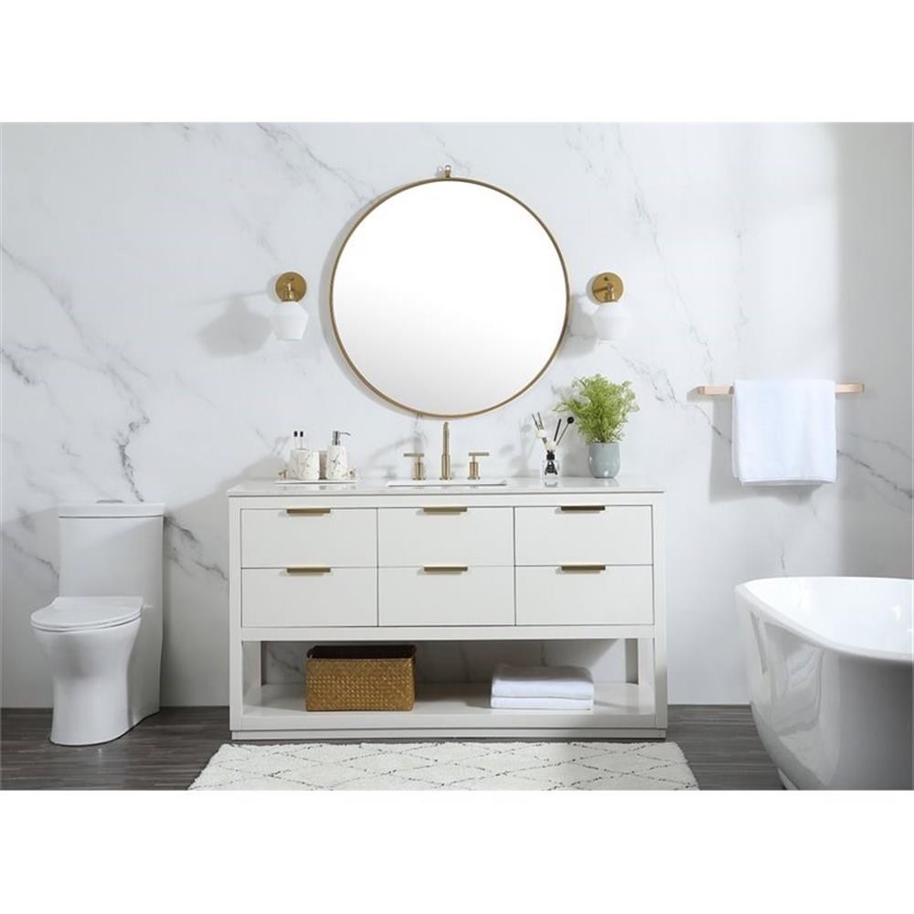 Elegant Decor Larkin 60″ Solid Wood MDF Single Bathroom Vanity in White Finish