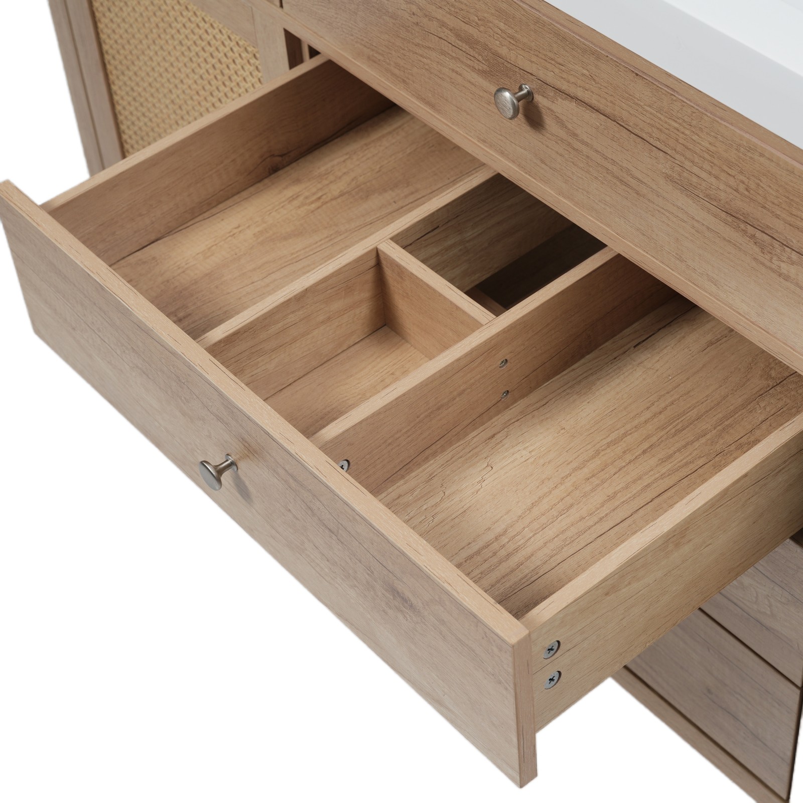 60″ Wooden Bathroom Vanity Cabinet with SMC Sink Storage Drawers Rattan Doors